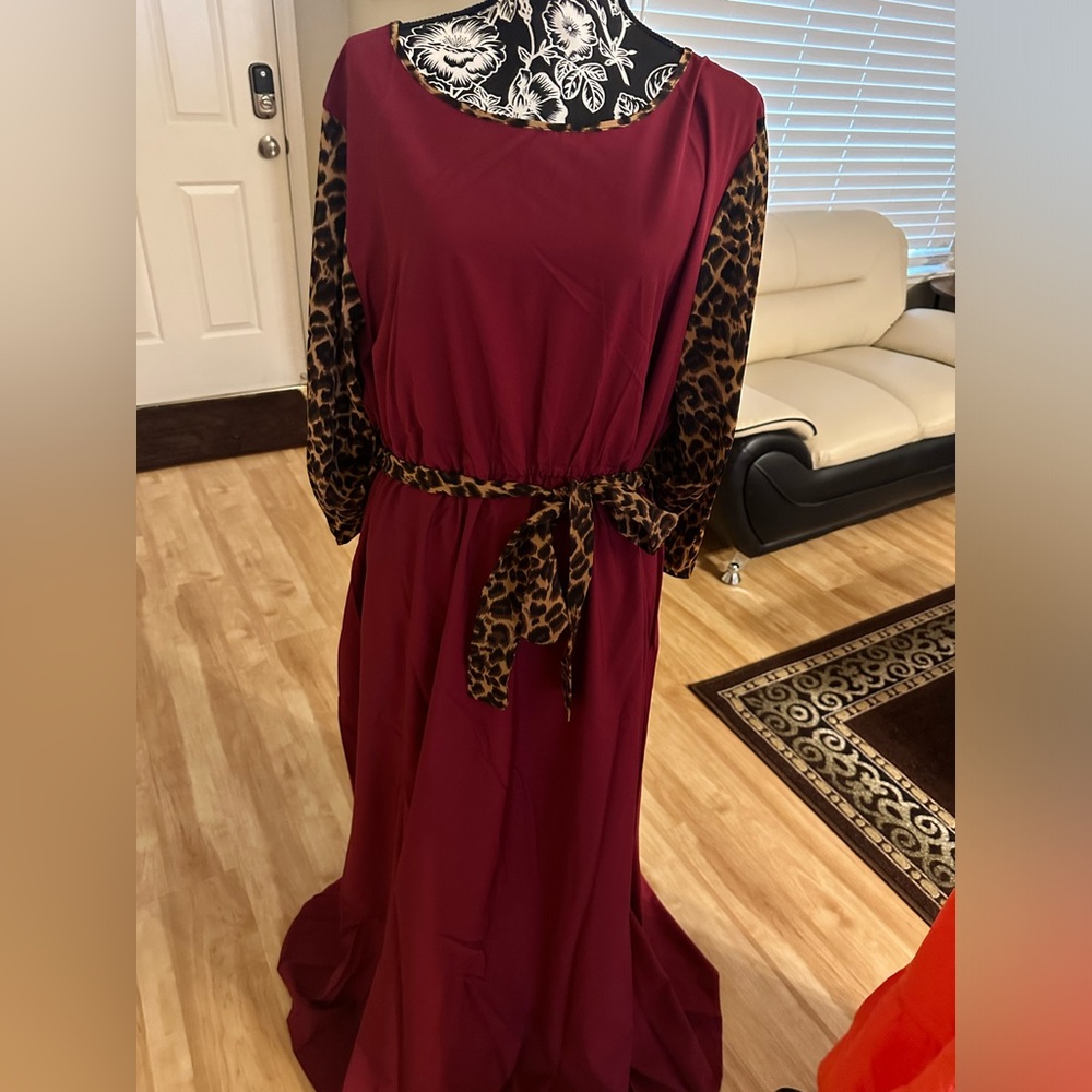 Leopard Print Trumpet Sleeve Drees, US Sizes 12 - 22
